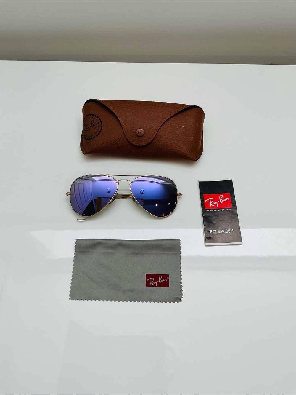 Ray-Ban P Aviator Sunglasses - Purple Lenses, Gold Frame